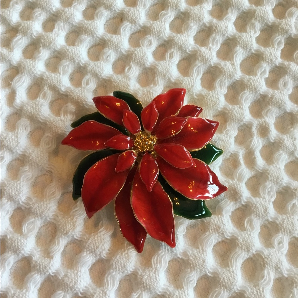 Vintage Christmas Enamel Poinsettia Pin